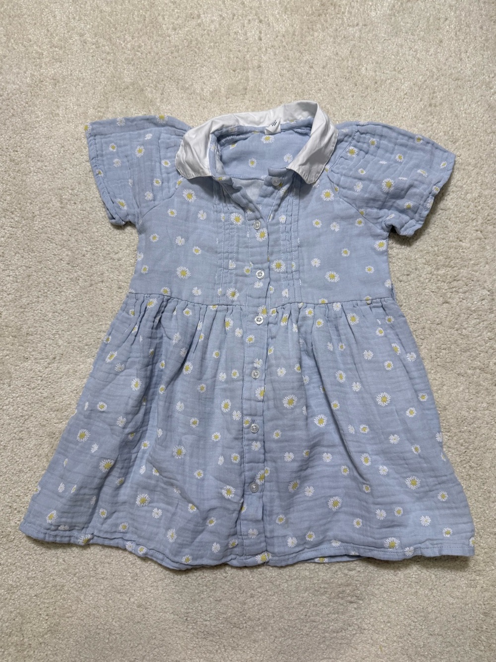 Gap Kids Daisy Print Button Front Lined Cotton Dress Blue White Girls 2T 3T